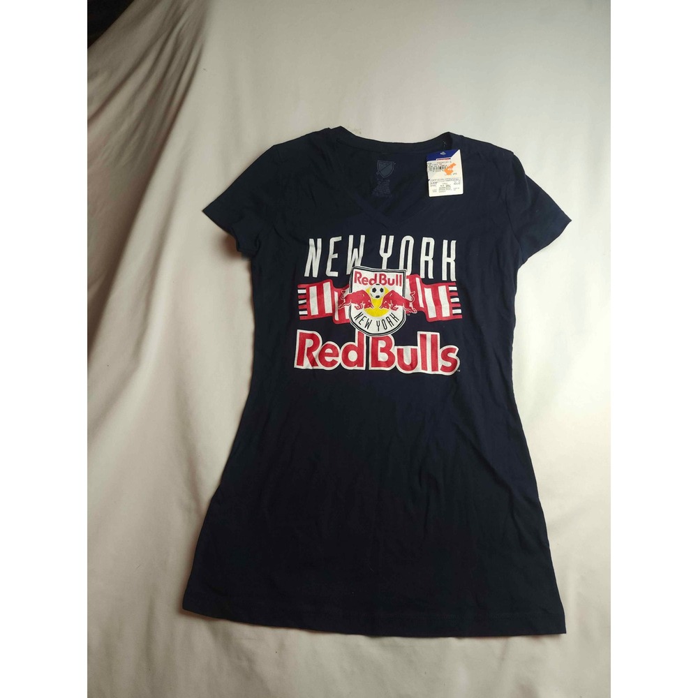 MLS New York Red Bulls Navy Blue Graphic V-Neck T-Shirt Womens Large NWT